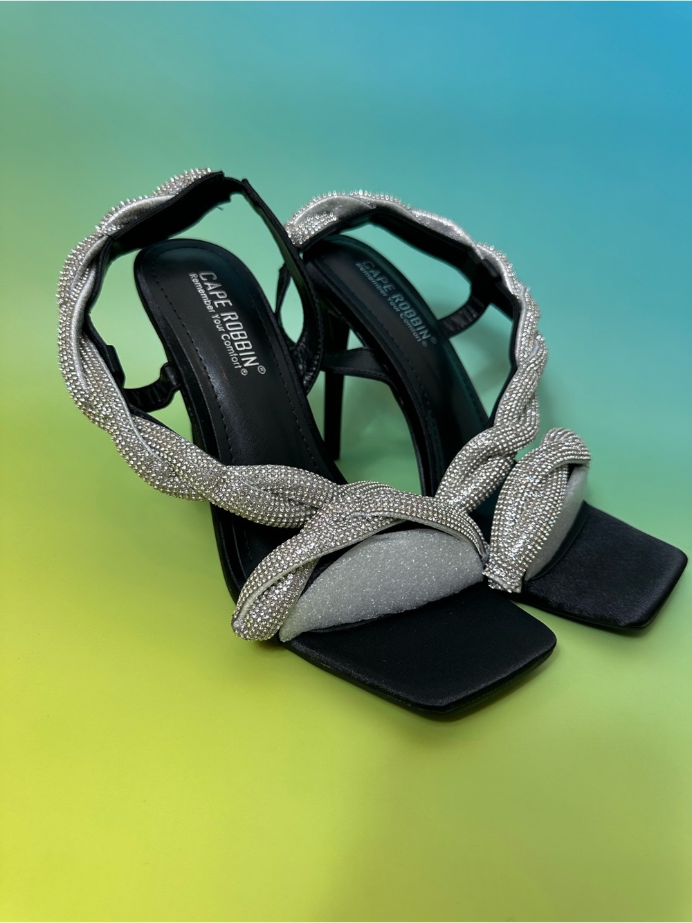 Cape Robbin Silver Crystal Embellished Black Sandals
